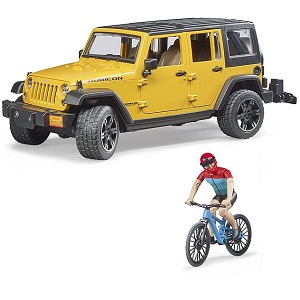 Bruder 02543 Jeep Wrangler Rubicon met mountainbike en speelfiguur