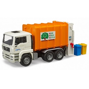 Bruder 02772 vrachtwagen MAN TGA vuilniswagen met achterlader en 2 vuilnisbakken (nieuw 2023) aanbieding