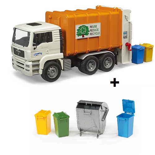 Bruder MAN TGA vuilniswagen met twee vuilcontainers (02772) en extra containerset (02607) aanbieding