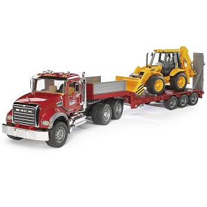 Bruder 02813 vrachtwagen MACK-Granite vrachtwagen met dieplader en JCB werk tractor