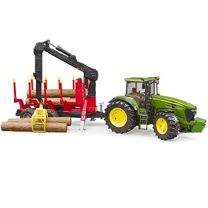 Bruder 03054 John Deere 7930 tractor set compleet met aanhanger met bomenkraan en boomstammen