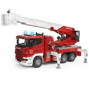 Bruder Scania R brandweer ladderwagen met licht en geluid module en waterpomp