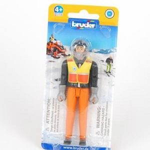 Bruder sneeuwscooter bestuurder met handschoenen, helm en hulpdienst vest