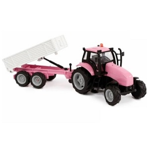 Kids Globe roze tractor met licht en geluid, frictie-motor en kiepaanhanger