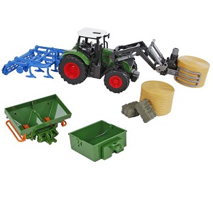 Kids Globe 540479 tractor set met tractor, en diverse landbouw accessoires 1:24