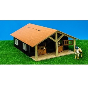 Kids Globe 610167 houten paardenstal met 2 boxen en berging (1:24)