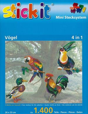 Stick-it vogels, 4 in 1 set, ca. 1.400 steentjes, ophanghaakje en heveltje