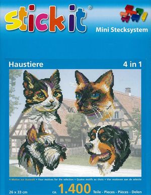 Stick-it huisdieren, 4 in 1 set, ca. 1.400 steentjes, ophanghaakje en heveltje