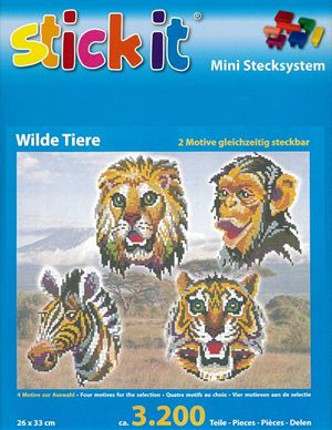 Stick-it wilde dieren XXL, 4 in 1 set (aanbieding), ca. 3.200 steentjes, ophanghaakje en heveltje