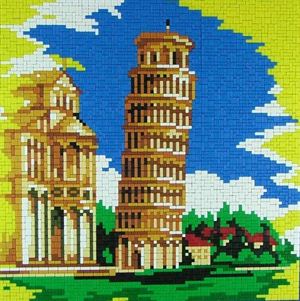 Stick-it Scheve toren van Pisa, ca. 4.000 steentjes, verbindingsschijfjes, ophanghaakjes en heveltje