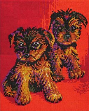 Stick-it Twee jonge honden, ca. 9.500 steentjes, verbindingsschijfjes, ophanghaakjes en heveltje.