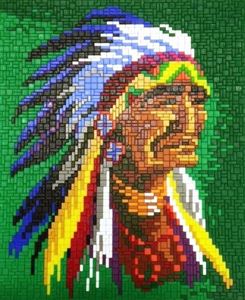 Stick-it Opperhoofd Sitting Bull (indianen), ca. 3.500 steentjes, verbindingsschijven, ophanghaakjes en heveltje
